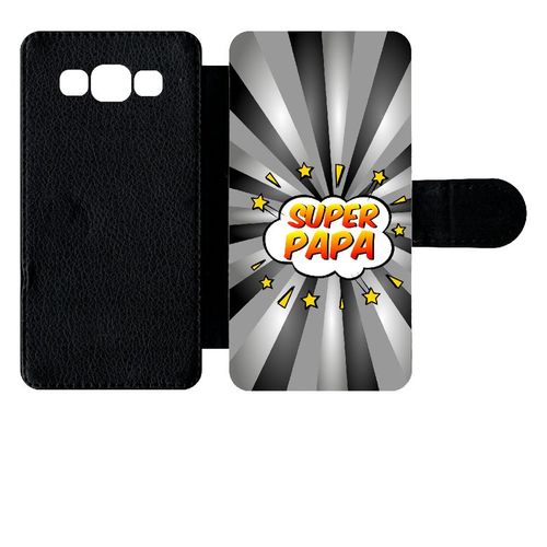 Etui À Rabat Galaxy A5 (2015) - Super Papa Fond Graphique Gris - Simili-Cuir - Noir
