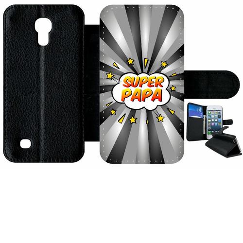 Etui À Rabat Samsung I9190 Galaxy S4 Mini - Super Papa Fond Graphique Gris - Simili-Cuir - Noir