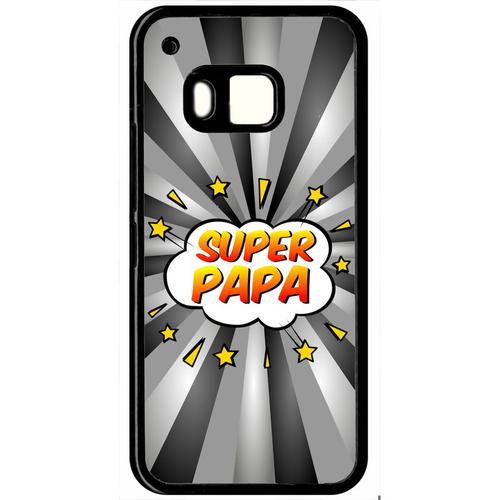 Coque Pour Smartphone - Super Papa Fond Graphique Gris - Compatible Avec Htc One M9 - Plastique - Bord Noir