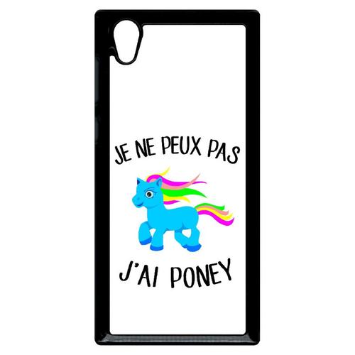 Coque Pour Smartphone - Je Peux Pas J Ai Poney Crinire Multicolor Fond Blanc - Compatible Avec Sony Xperia L1 - Plastique - Bord Noir