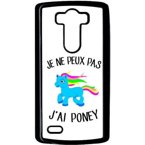 Coque Pour Smartphone - Je Peux Pas J Ai Poney Crinire Multicolor Fond Blanc - Compatible Avec Lg G3 - Plastique - Bord Noir