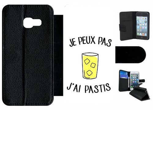Etui À Rabat Galaxy A3 (2017) - Je Peux Pas J Ai Pastis Fond Blanc - Simili-Cuir - Noir