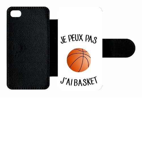 Etui A Rabat - Je Peux Pas J Ai Basket Fond Blanc - Compatible Avec Apple Iphone 4s - Simili-Cuir - Bord Noir
