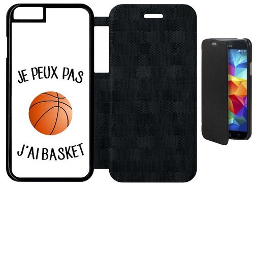 Etui A Flip Flap - Je Peux Pas J Ai Basket Fond Blanc - Compatible Avec Apple Iphone 6s - Simili-Cuir - Bord Noir