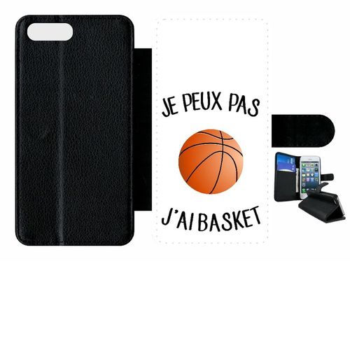 Etui A Rabat - Je Peux Pas J Ai Basket Fond Blanc - Compatible Avec Apple Iphone 8 Plus - Plastique - Bord Noir