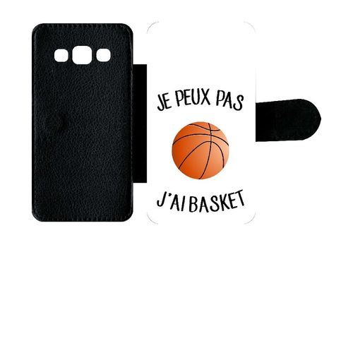 Etui A Rabat - Je Peux Pas J Ai Basket Fond Blanc - Compatible Avec Samsung Galaxy A3 (2015) - Simili-Cuir - Bord Noir