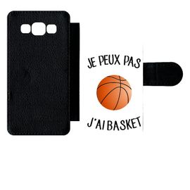 Etui À Rabat Galaxy A5 (2015) - Je Peux Pas J Ai Basket Fond Blanc - Simili-Cuir - Noir