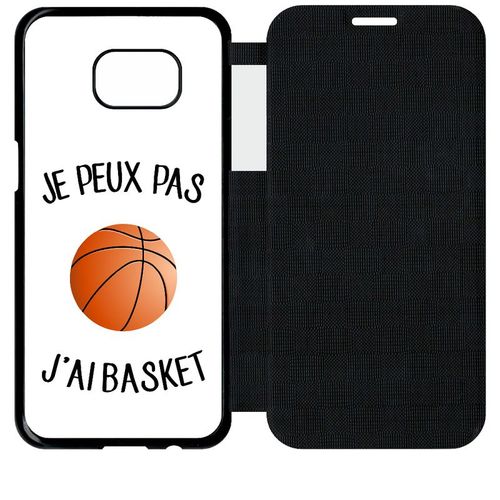 Etui A Flip Flap - Je Peux Pas J Ai Basket Fond Blanc - Compatible Avec Samsung Galaxy S7 Edge - Plastique - Bord Noir