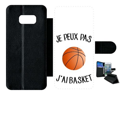 Etui À Rabat Galaxy S8+ - Je Peux Pas J Ai Basket Fond Blanc - Simili-Cuir - Noir