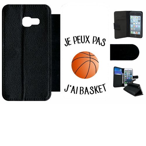 Etui À Rabat Galaxy A3 (2017) - Je Peux Pas J Ai Basket Fond Blanc - Simili-Cuir - Noir