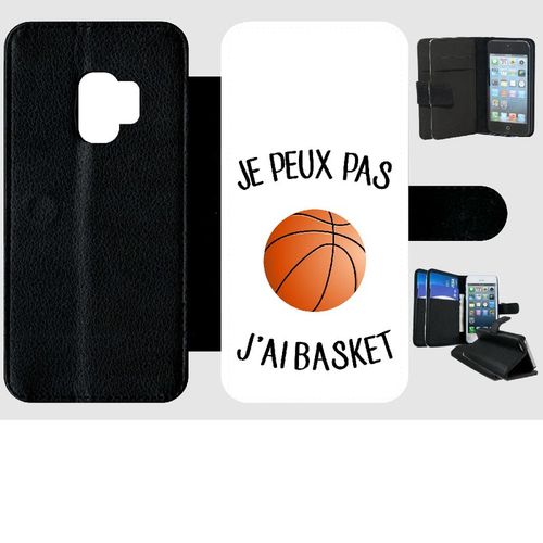 Etui A Rabat - Je Peux Pas J Ai Basket Fond Blanc - Compatible Avec Samsung Galaxy S9 - Plastique - Bord Noir