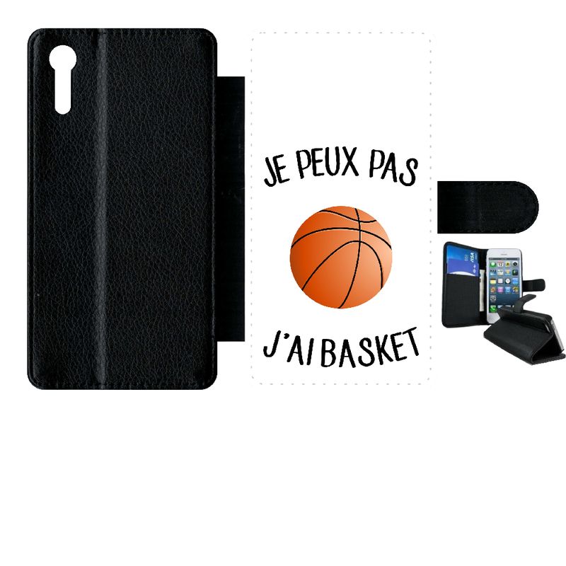 Etui À Rabat Xperia Xz - Je Peux Pas J Ai Basket Fond Blanc - Simili-Cuir - Noir