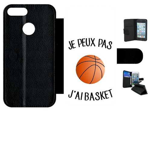 Etui A Rabat - Je Peux Pas J Ai Basket Fond Blanc - Compatible Avec Honor 9 Lite - Simili-Cuir - Bord Noir