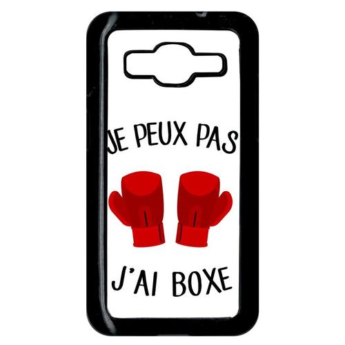 Coque Pour Smartphone - Je Peux Pas J Ai Boxe Fond Blanc - Compatible Avec Samsung Galaxy Core Prime - Plastique - Bord Noir