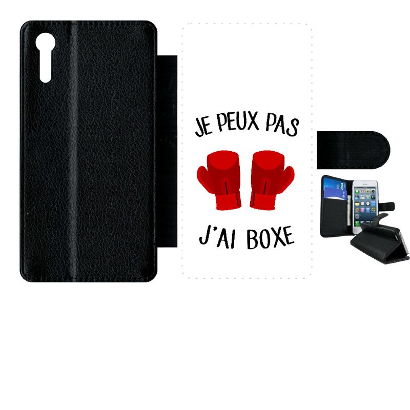 Etui À Rabat Xperia Xz - Je Peux Pas J Ai Boxe Fond Blanc - Simili-Cuir - Noir