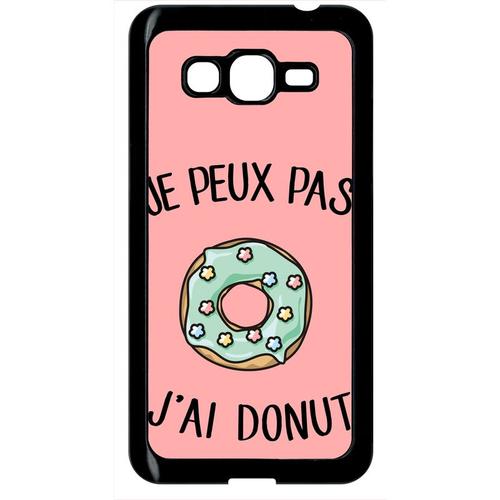 Coque Pour Smartphone - Je Peux Pas J Ai Donut Vert Fond Rose - Compatible Avec Samsung Galaxy Grand Prime - Plastique - Bord Noir