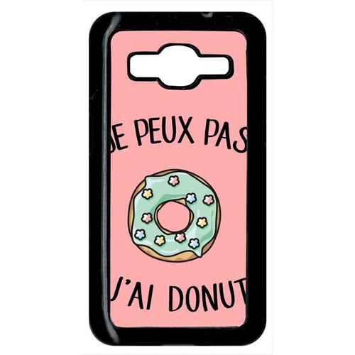 Coque Pour Smartphone - Je Peux Pas J Ai Donut Vert Fond Rose - Compatible Avec Samsung Galaxy Core Prime - Plastique - Bord Noir