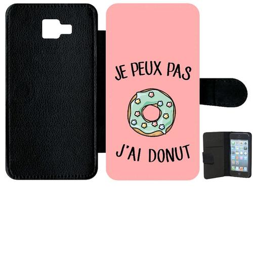 Etui À Rabat Galaxy A9 (2016) - Je Peux Pas J Ai Donut Vert Fond Rose - Simili-Cuir - Noir