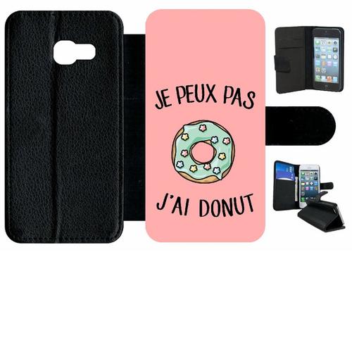 Etui À Rabat Galaxy A3 (2017) - Je Peux Pas J Ai Donut Vert Fond Rose - Simili-Cuir - Noir