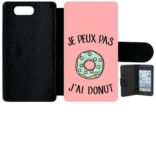 Etui À Rabat Xperia Z3 Compact - Je Peux Pas J Ai Donut Vert Fond Rose - Simili-Cuir - Noir