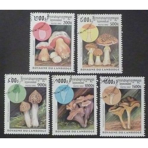 Cambodge Oblitéré Lot De 5 Timbres De 1997 Champignons