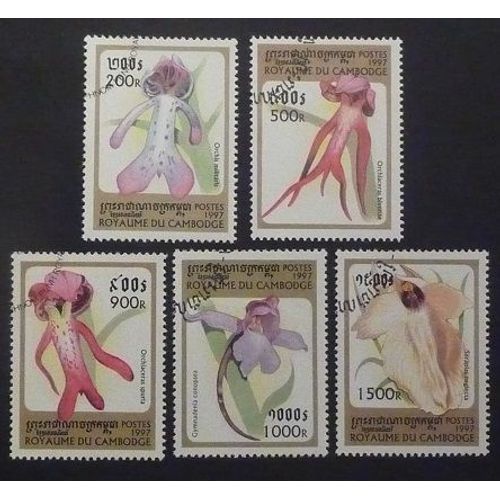 Cambodge Oblitéré Lot De 5 Timbres De 1997 Orchidées