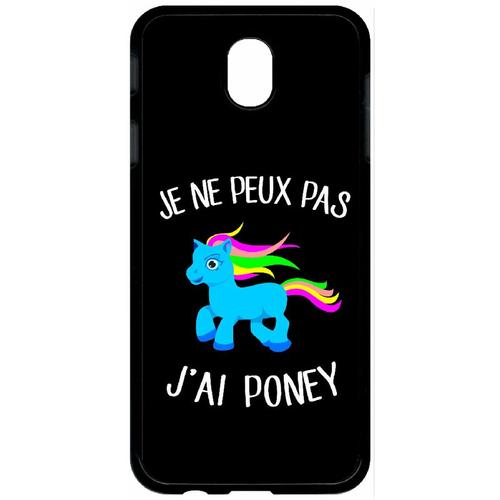 Coque Pour Tablette - Je Peux Pas J Ai Poney Crinire Multicolor Fond Noir - Compatible Avec Samsung Galaxy J7 (2017) - Plastique - Bord Noir