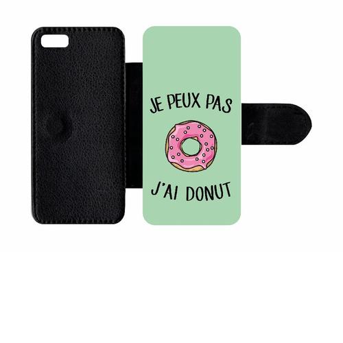 Etui A Rabat - Je Peux Pas J Ai Donut Rose Fond Vert Pastel - Compatible Avec Apple Iphone 5c - Plastique - Bord Noir
