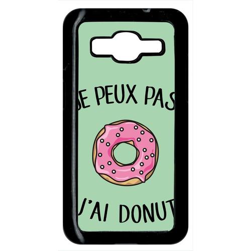 Coque Pour Smartphone - Je Peux Pas J Ai Donut Rose Fond Vert Pastel - Compatible Avec Samsung Galaxy Core Prime - Plastique - Bord Noir