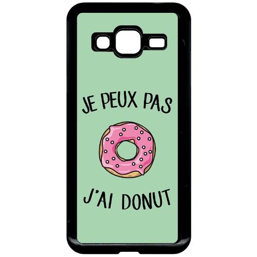 Coque Pour Smartphone - Je Peux Pas J Ai Donut Rose Fond Vert Pastel - Compatible Avec Samsung Galaxy J3 (2016) - Plastique - Bord Noir