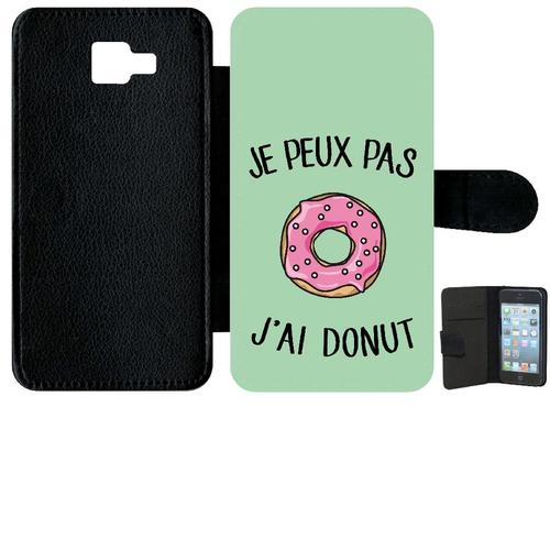 Etui À Rabat Galaxy A9 (2016) - Je Peux Pas J Ai Donut Rose Fond Vert Pastel - Simili-Cuir - Noir