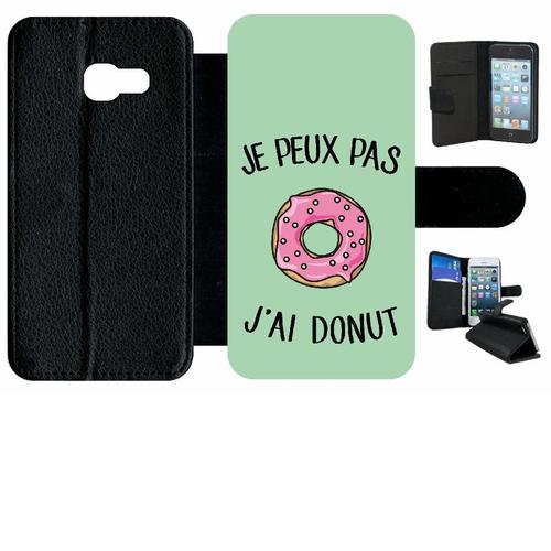 Etui À Rabat Galaxy A3 (2017) - Je Peux Pas J Ai Donut Rose Fond Vert Pastel - Simili-Cuir - Noir