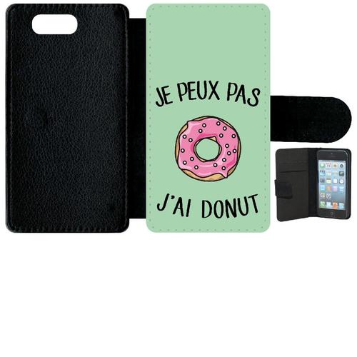 Etui À Rabat Xperia Z3 Compact - Je Peux Pas J Ai Donut Rose Fond Vert Pastel - Simili-Cuir - Noir