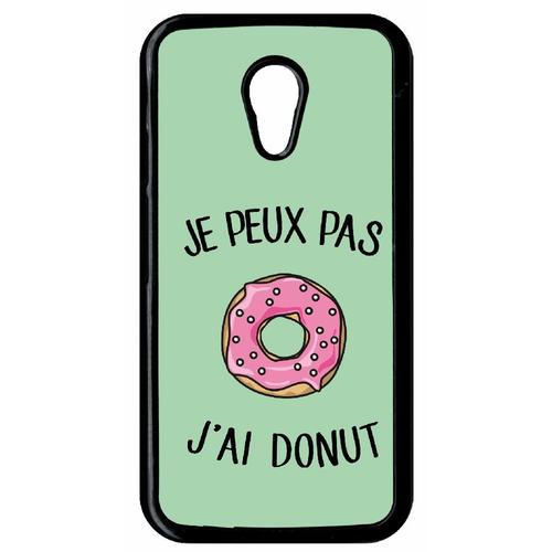 Coque Pour Smartphone - Je Peux Pas J Ai Donut Rose Fond Vert Pastel - Compatible Avec Motorola Moto G (2nd Gen) - Plastique - Bord Noir
