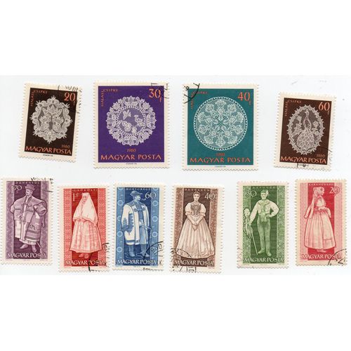 Hongrie- 4 Timbres Oblitérés Dentelles Et 6 Timbres Oblitérés Costumes