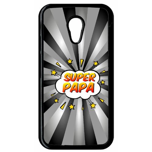 Coque Pour Smartphone - Super Papa Fond Graphique Gris - Compatible Avec Motorola Moto G (2nd Gen) - Plastique - Bord Noir
