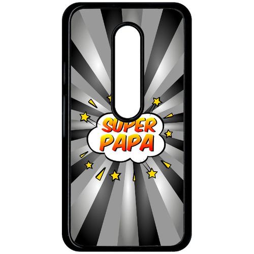 Coque Pour Smartphone - Super Papa Fond Graphique Gris - Compatible Avec Motorola Moto G (3rd Gen) - Plastique - Bord Noir