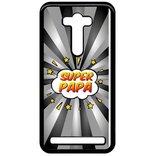 Coque Pour Smartphone - Super Papa Fond Graphique Gris - Compatible Avec Asus Zenfone 2 Laser Ze550kl - Plastique - Bord Noir