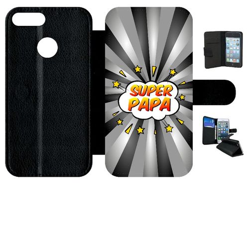 Etui A Rabat - Super Papa Fond Graphique Gris - Compatible Avec Honor 9 Lite - Simili-Cuir - Bord Noir