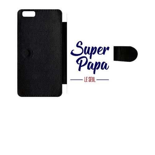 Etui A Rabat - Super Papa Le Seul Fond Blanc - Compatible Avec Apple Iphone 6s+ - Simili-Cuir - Bord Noir
