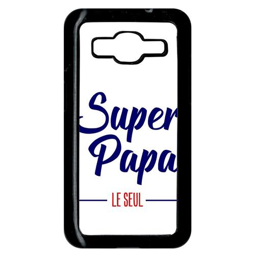 Coque Pour Smartphone - Super Papa Le Seul Fond Blanc - Compatible Avec Samsung Galaxy Core Prime - Plastique - Bord Noir