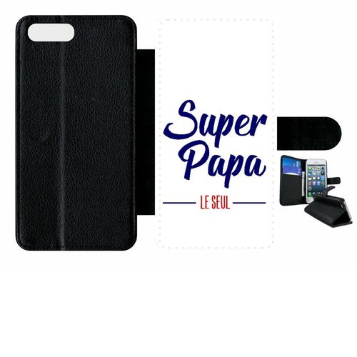Etui A Rabat - Super Papa Le Seul Fond Blanc - Compatible Avec Apple Iphone 8 Plus - Plastique - Bord Noir