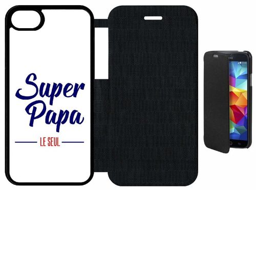 Etui A Flip Flap - Super Papa Le Seul Fond Blanc - Compatible Avec Apple Iphone 8 - Plastique - Bord Noir