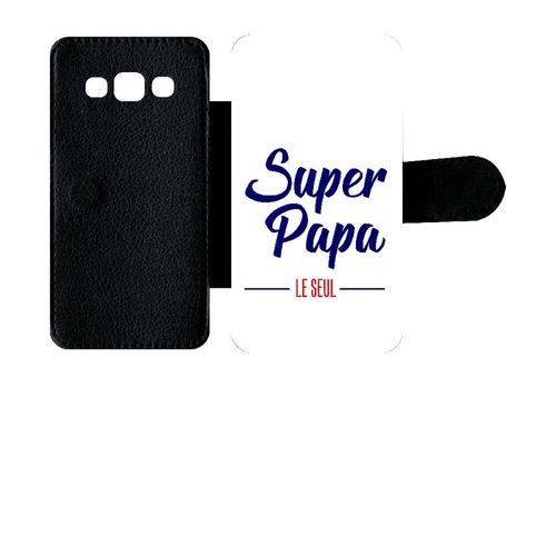 Etui A Rabat - Super Papa Le Seul Fond Blanc - Compatible Avec Samsung Galaxy A3 (2015) - Plastique - Bord Noir