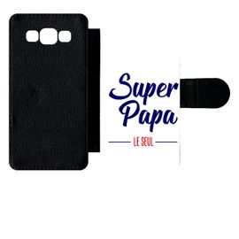 Etui À Rabat Galaxy A5 (2015) - Super Papa Le Seul Fond Blanc - Simili-Cuir - Noir