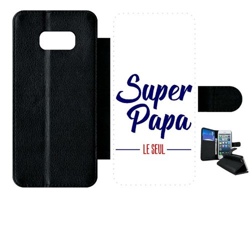 Etui À Rabat Galaxy S8+ - Super Papa Le Seul Fond Blanc - Simili-Cuir - Noir