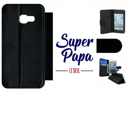 Etui À Rabat Galaxy A3 (2017) - Super Papa Le Seul Fond Blanc - Simili-Cuir - Noir