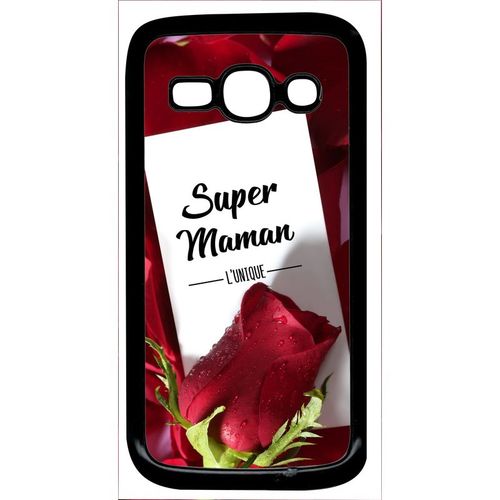 Coque Pour Smartphone - Super Maman L Unique Fond Rose Rouge - Compatible Avec Samsung Galaxy Ace 3 - Plastique - Bord Noir