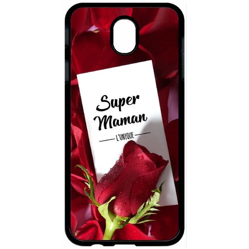 Coque Pour Tablette - Super Maman L Unique Fond Rose Rouge - Compatible Avec Samsung Galaxy J7 (2017) - Plastique - Bord Noir