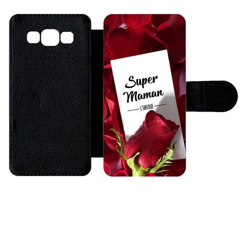 Etui À Rabat Galaxy A5 (2015) - Super Maman L Unique Fond Rose Rouge - Simili-Cuir - Noir